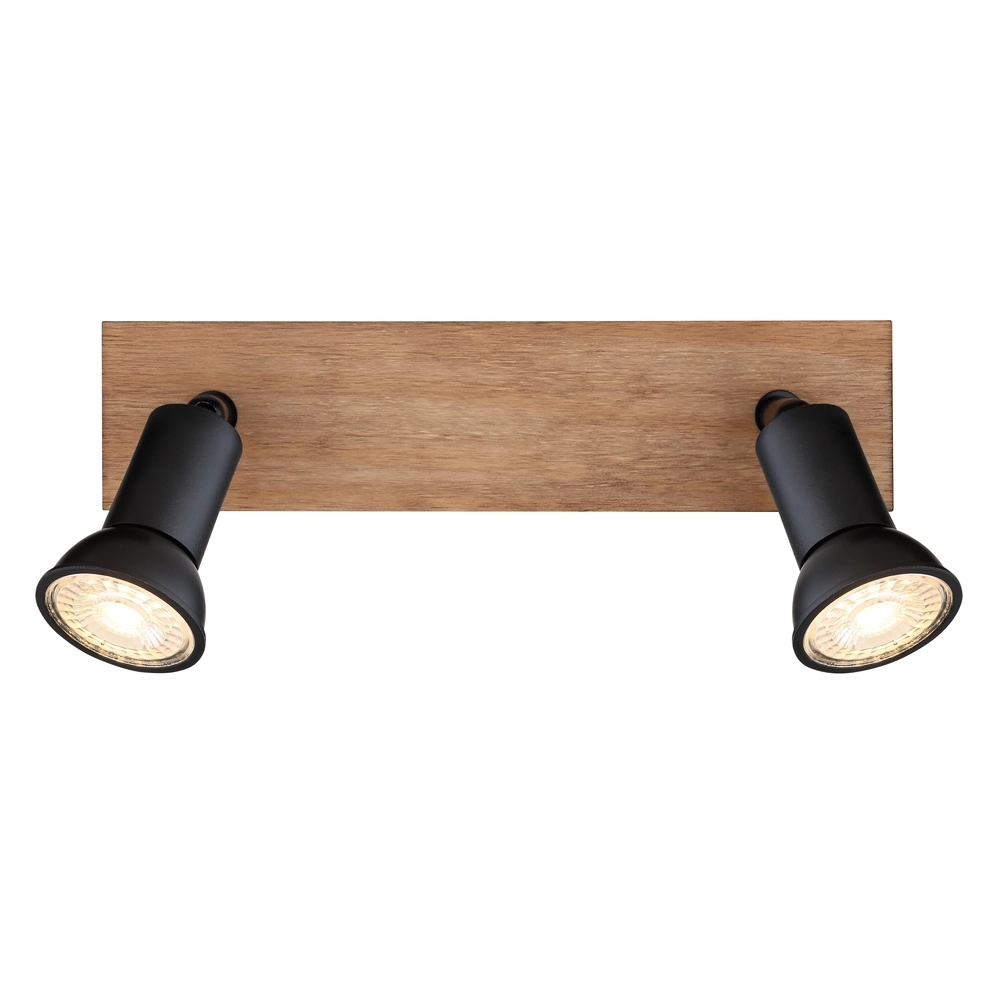 Deckenscheinwerfer Drew Schwarz mit Holz 2-Lichter Globo 9007371430789