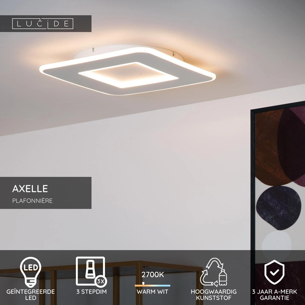 Quadratische Deckenlampe Axelle weißes 2700K dimmbar Lucide 5411212441706