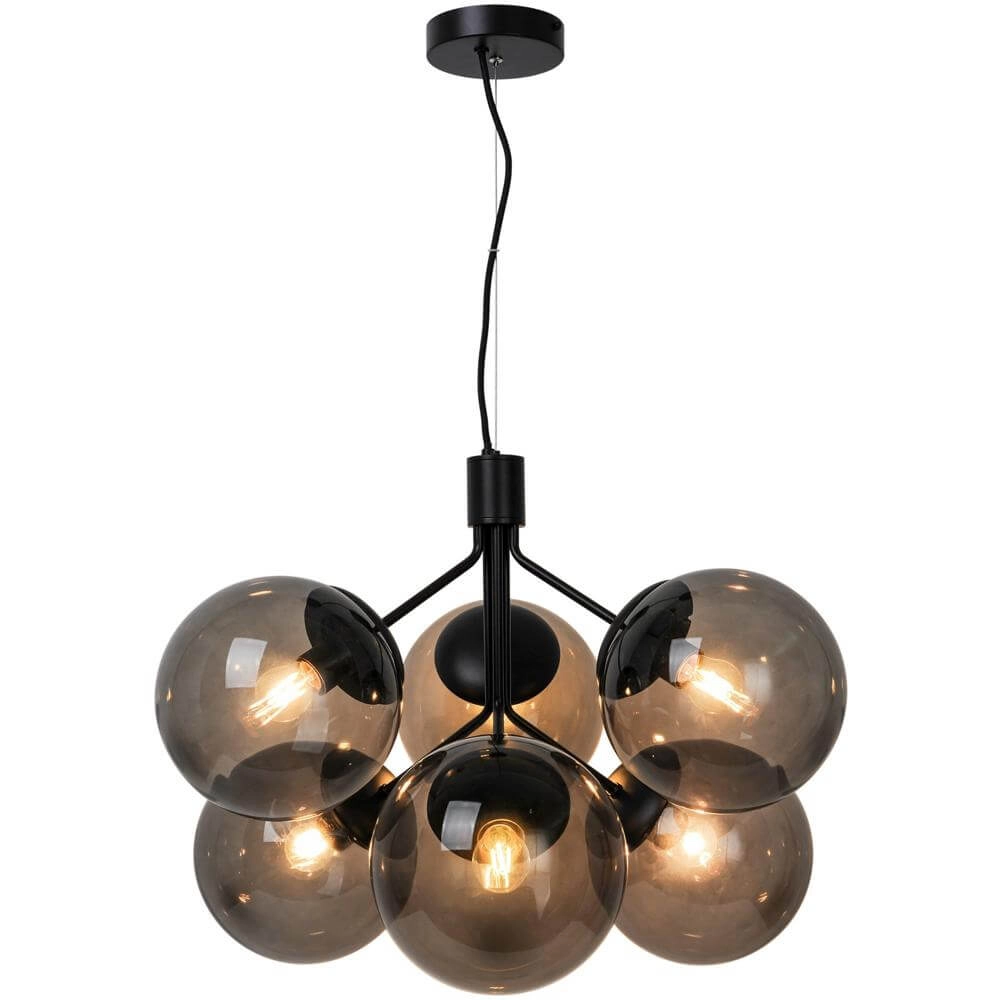 6-flammige Pendelleuchte Ivona schwarz mit Rauchglas Nordlux 5704924005336
