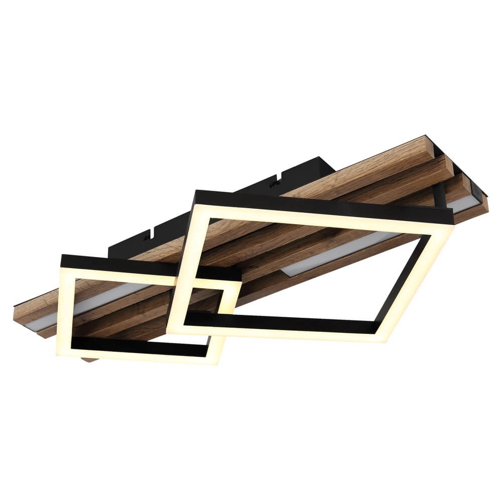 Deckenlampe Obrien schwarz mit Holz 2-hellste Globo 9007371512300