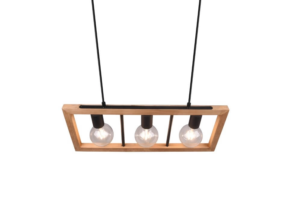Hängelampe Agra 3-helles Holz mit Schwarz Trio 4017807502855