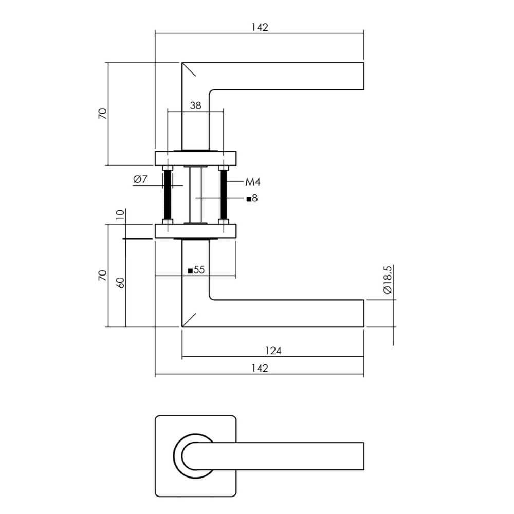 Komplettes Türdrücker-Set Bastian Toilette aus Messing Intersteel 8714186634783