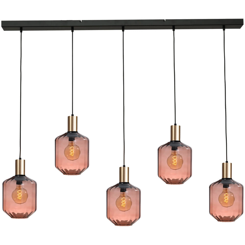 5-flammige Hängelampe - Gold - Porto mit roten Jagger-Brillen – Ø 24 cm