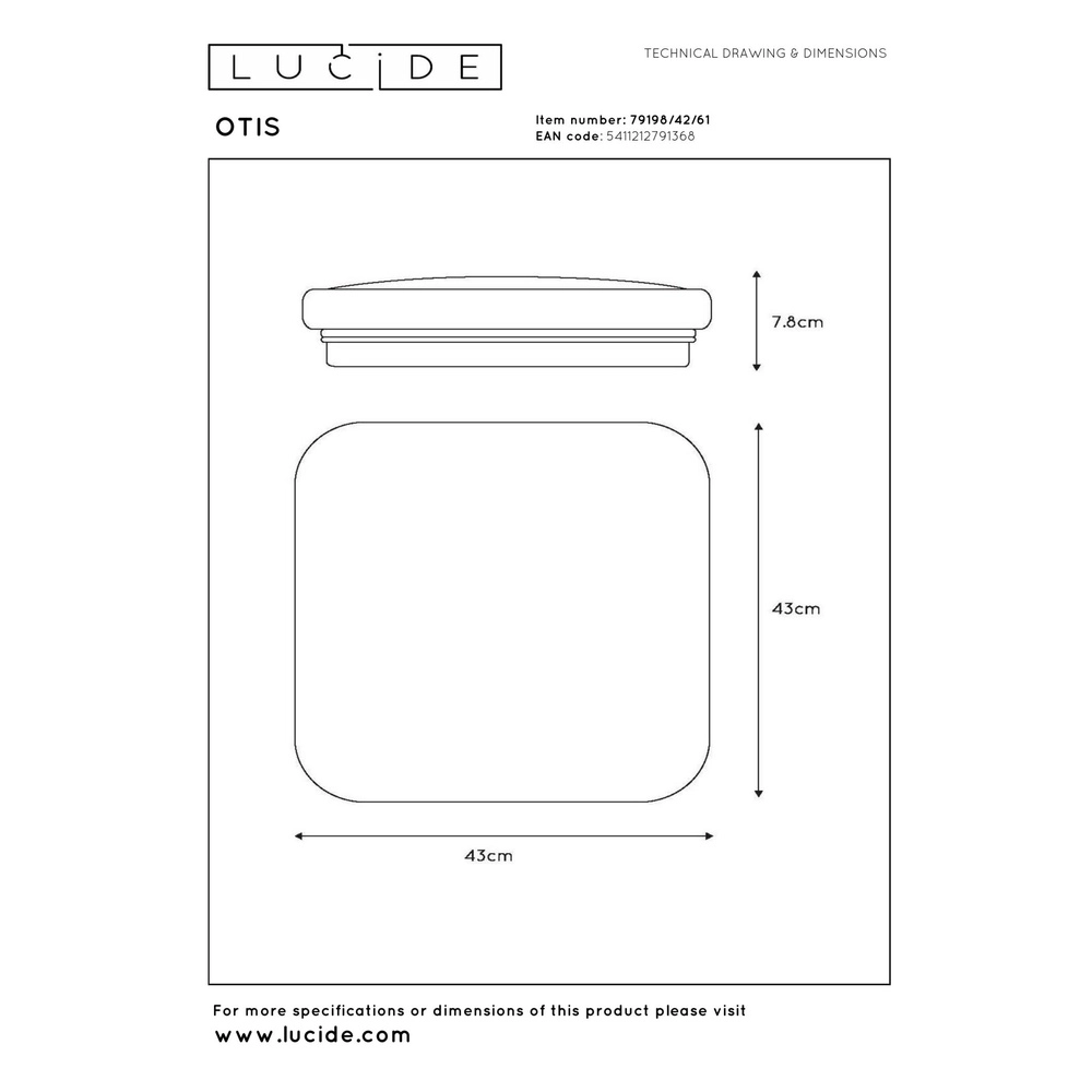Quadratische Deckenlampe Otis 43 cm weiß Lucide 5411212791368