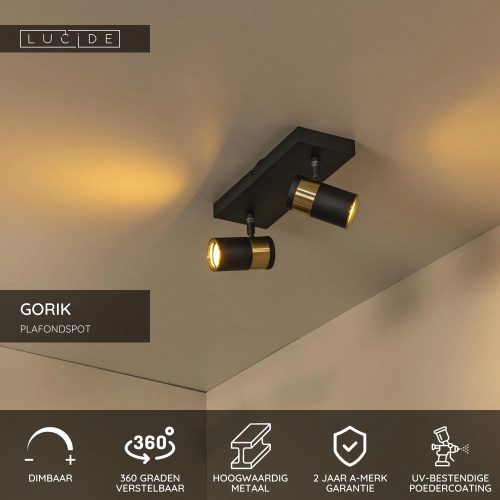 Deckenlampe Gorik 2-hell schwarz mit Gold Lucide 5411212530981
