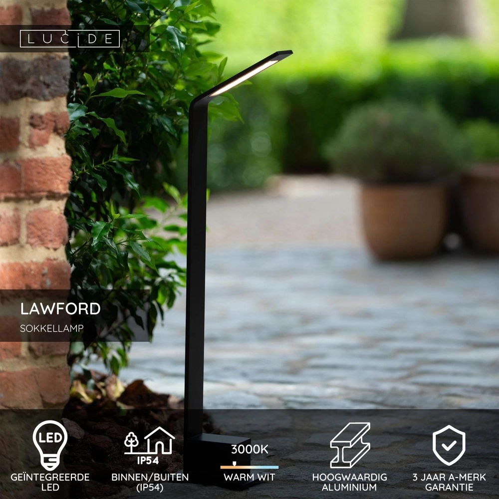 Design-Gartenlampe Lawford 60 cm schwarz Lucide 5411212290496
