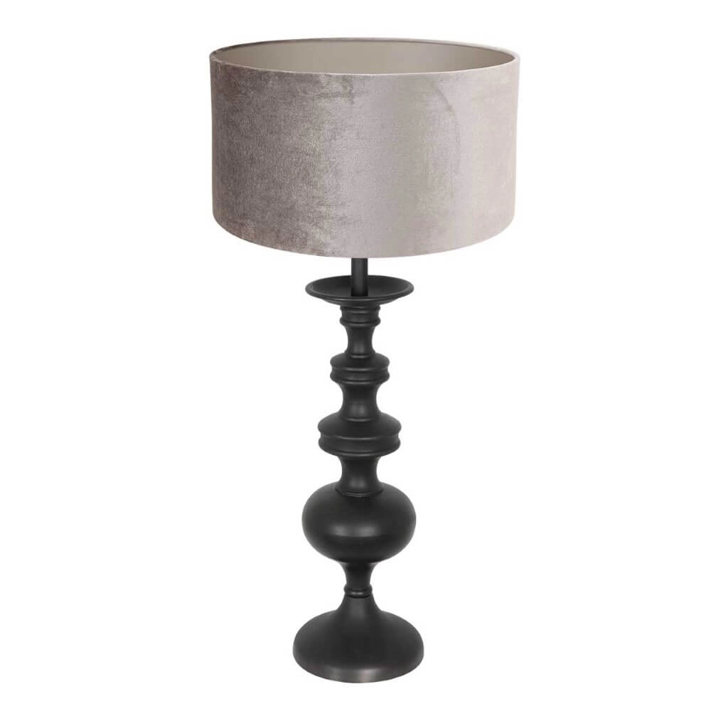 Klassische Tischlampe Lyons C mit taupefarbener Samtkapuze