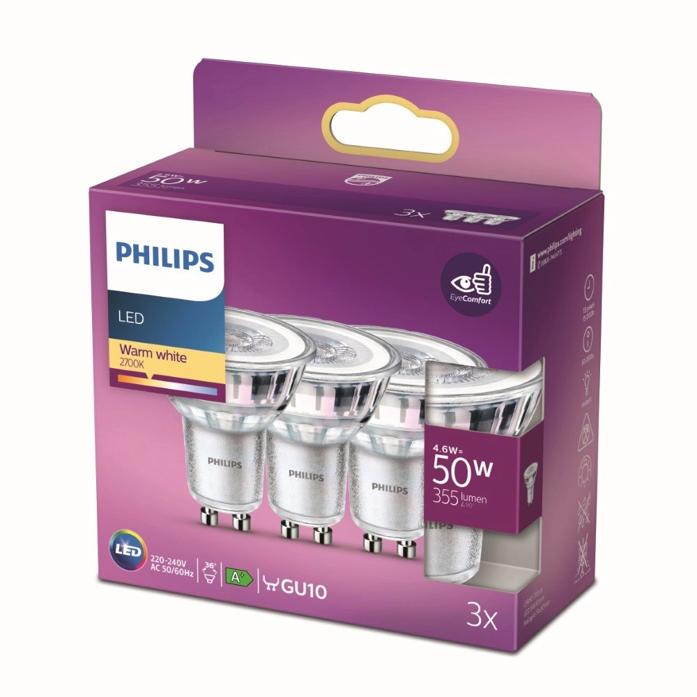 4,6W - GU10 - 2700K - 355 lumen 3er-Set