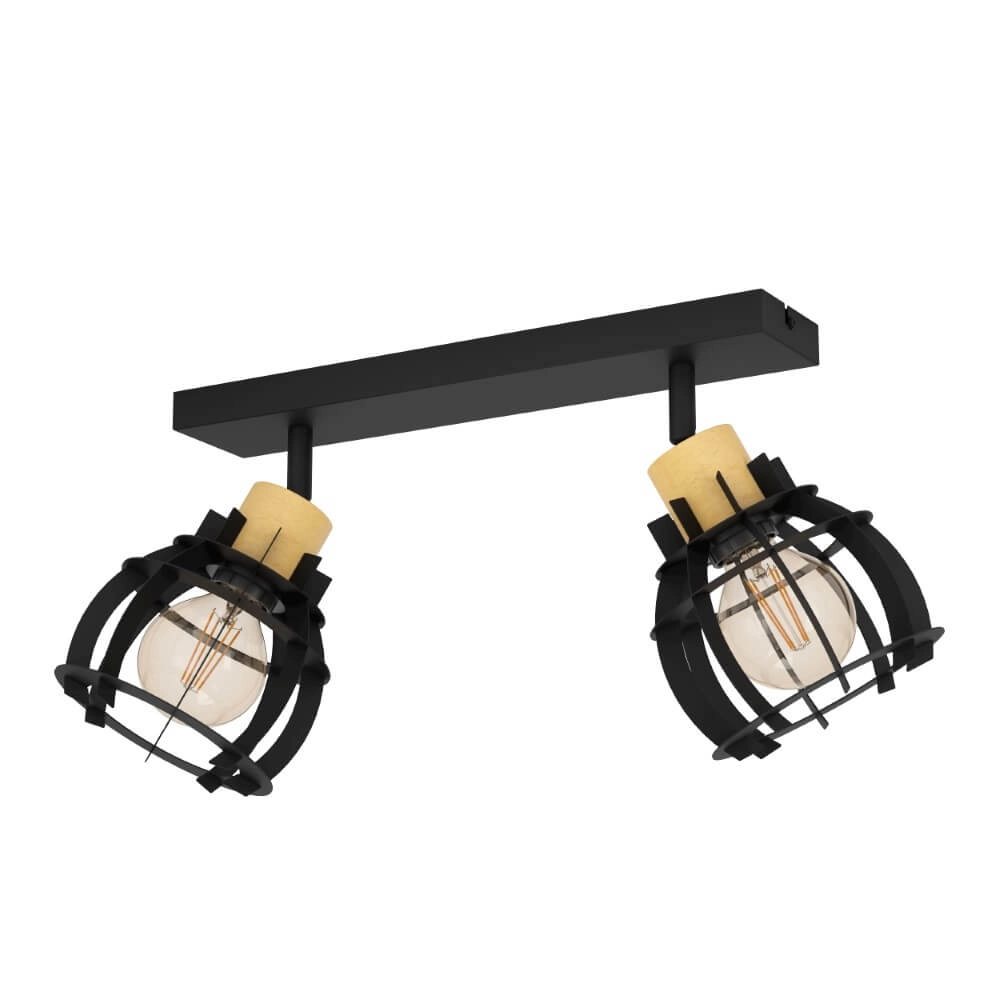 2-flammige Deckenleuchte Stillington 1 schwarz mit Holz