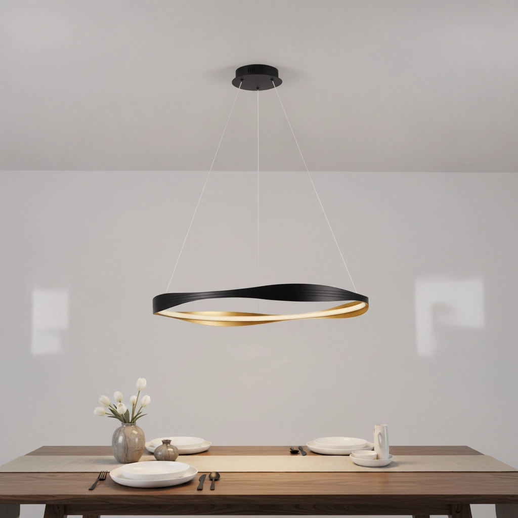 Design-Pendelleuchte Dobi Ø 80cm schwarz mit gold