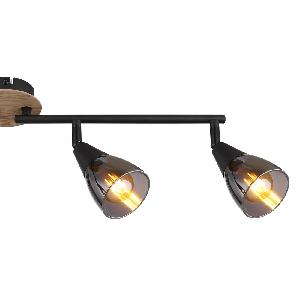 4-Licht Deckenlampe Mubby Schwarz mit Holzoptik Globo 9007371451869