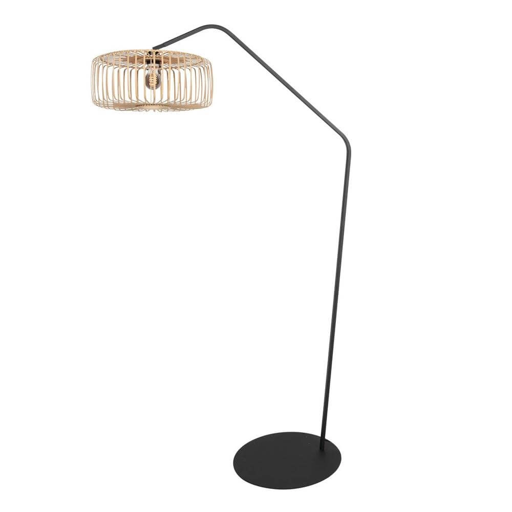 Stehlampe Zig-Zag schwarz mit Bambusschirm Ø 50cm Steinhauer 8712746179316