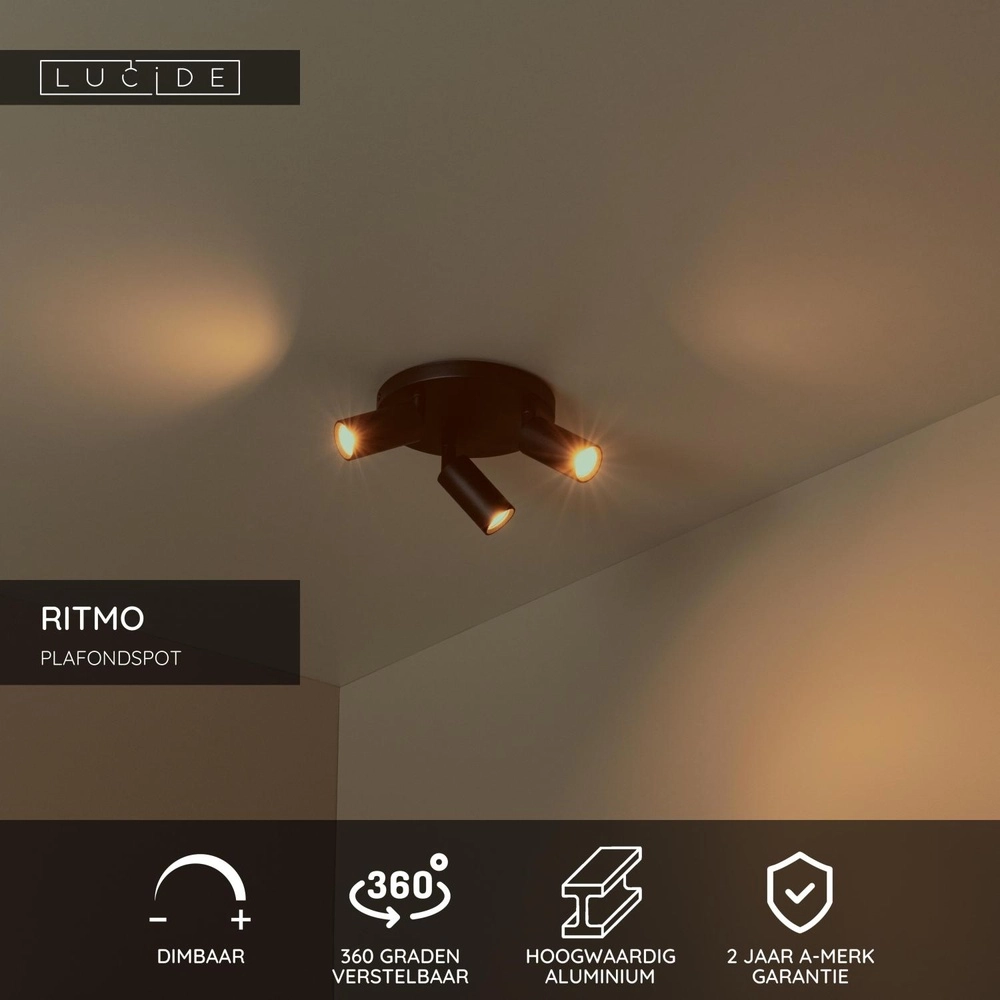 Deckenscheinwerfer Ritmo mini GU10 3-Licht Schwarz Lucide 5411212094001