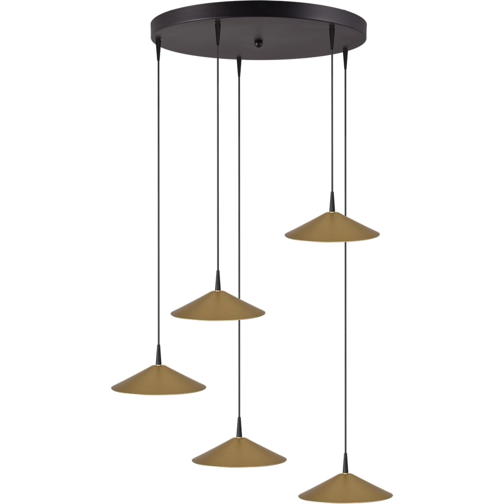 5-Licht Pendellampe Ceppo schwarz mit goldenem Ø 22 cm rund.