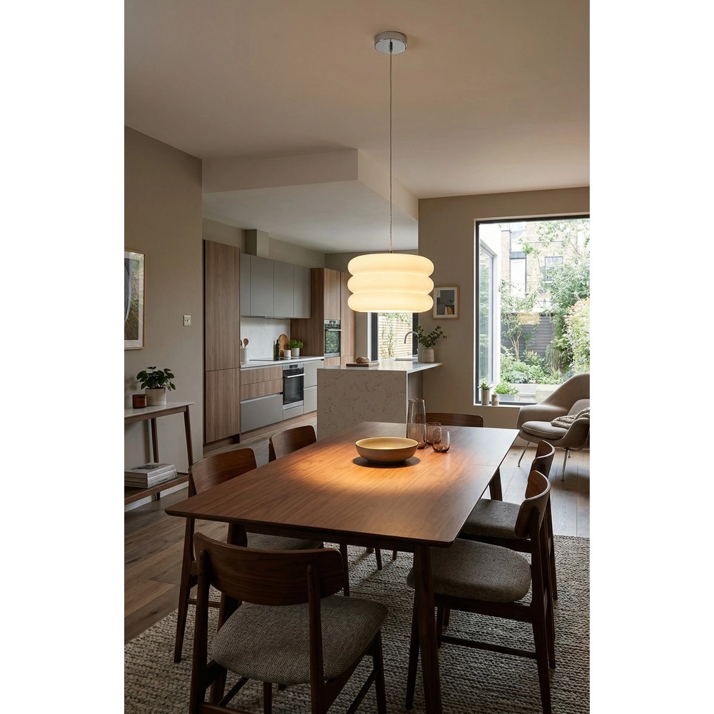 Design-Pendellampe Tortora Chrom mit weißem Ø 30cm