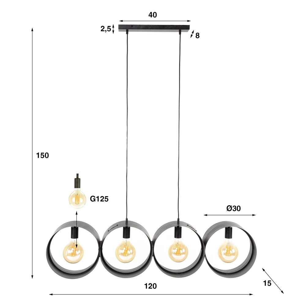 Land-Pendellampe Ring Holzkohle – 4x E27 Lyora 8716803510982