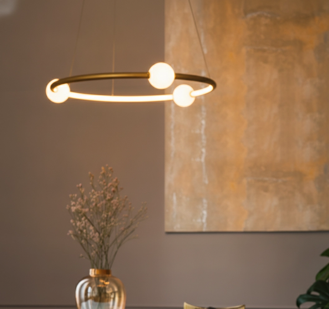 Pendelleuchte Celia Gold mit weißer Runde horizontal