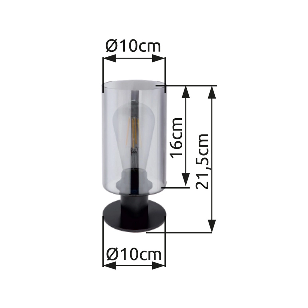 Tischlampe Hadera Schwarz mit Rauchglas Globo 9007371405848