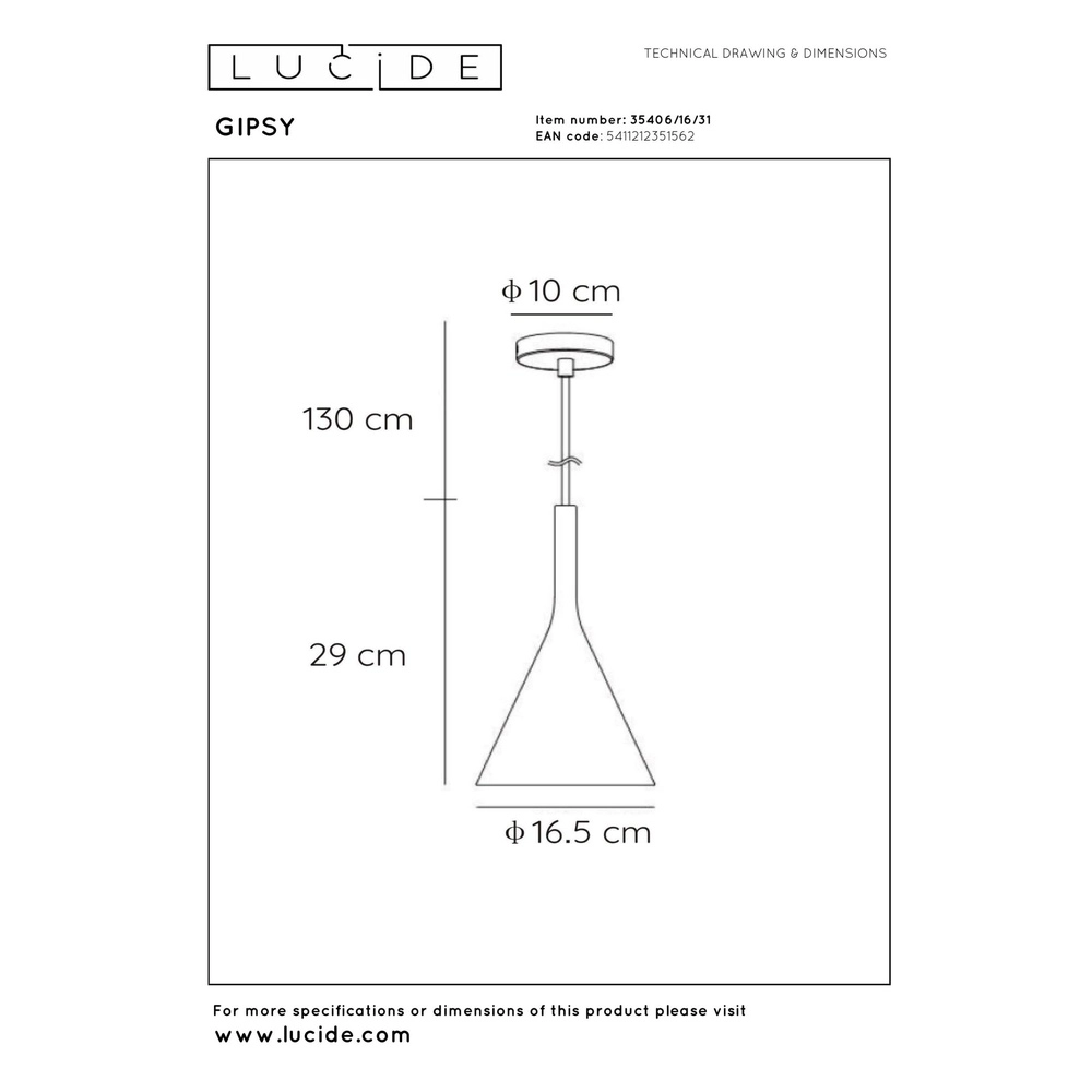 Design-Pendellampe Gipsy E27 weiß Lucide 5411212351562