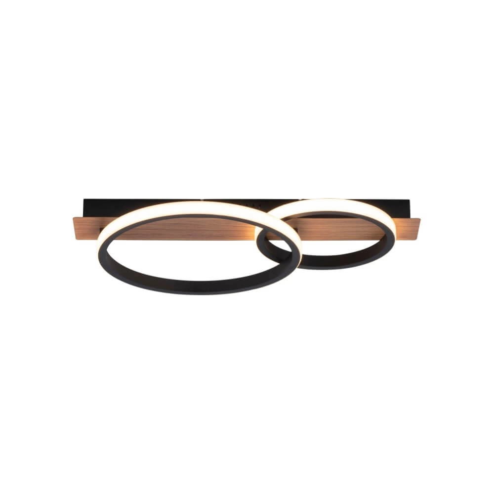 Deckenleuchte Trooper schwarz mit Holz 53cm Just Light 4043689982188