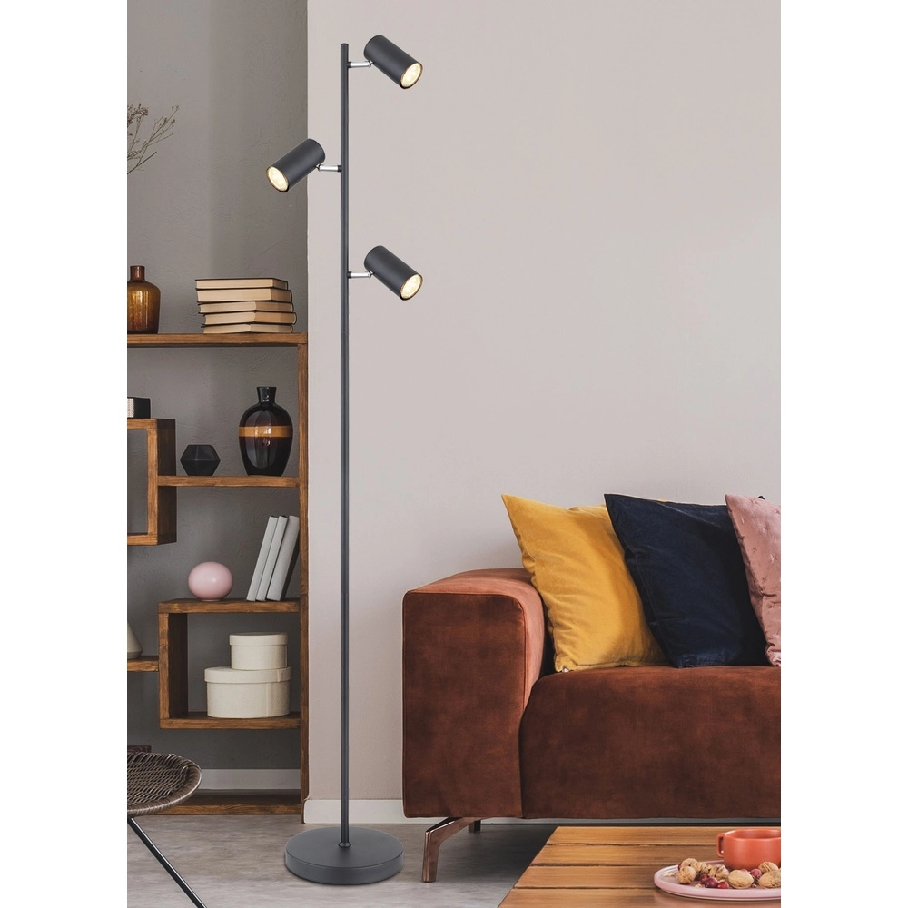 Stehlampe 3-Leuchten Robby Schwarz Globo 9007371419845