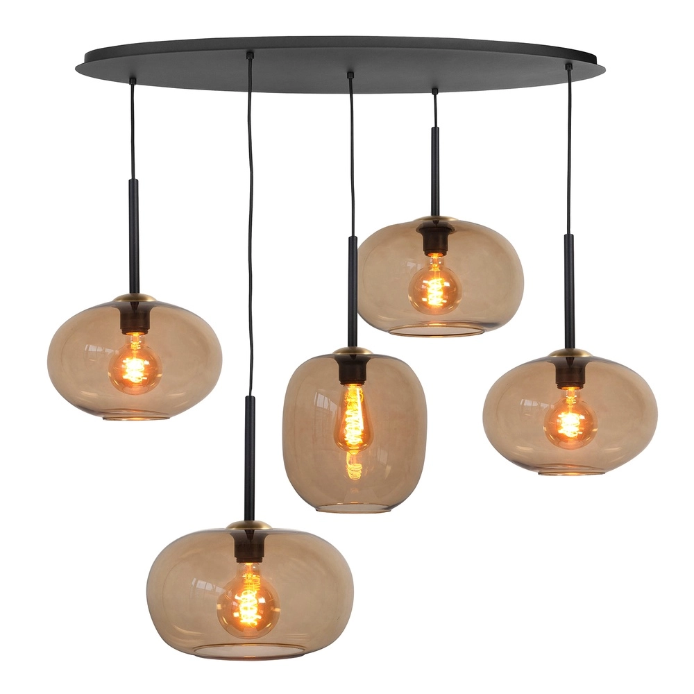 Pendelleuchte Bellini schwarz mit braunem Glas 5-flammig