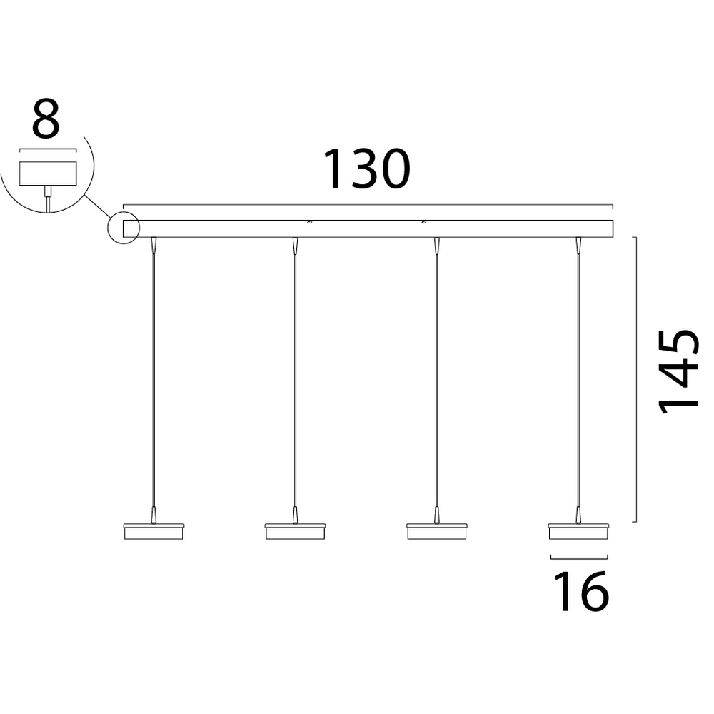 4-Licht Pendellampe Imperia 130 cm schwarz mit Nickel Masterlight 8718121359397