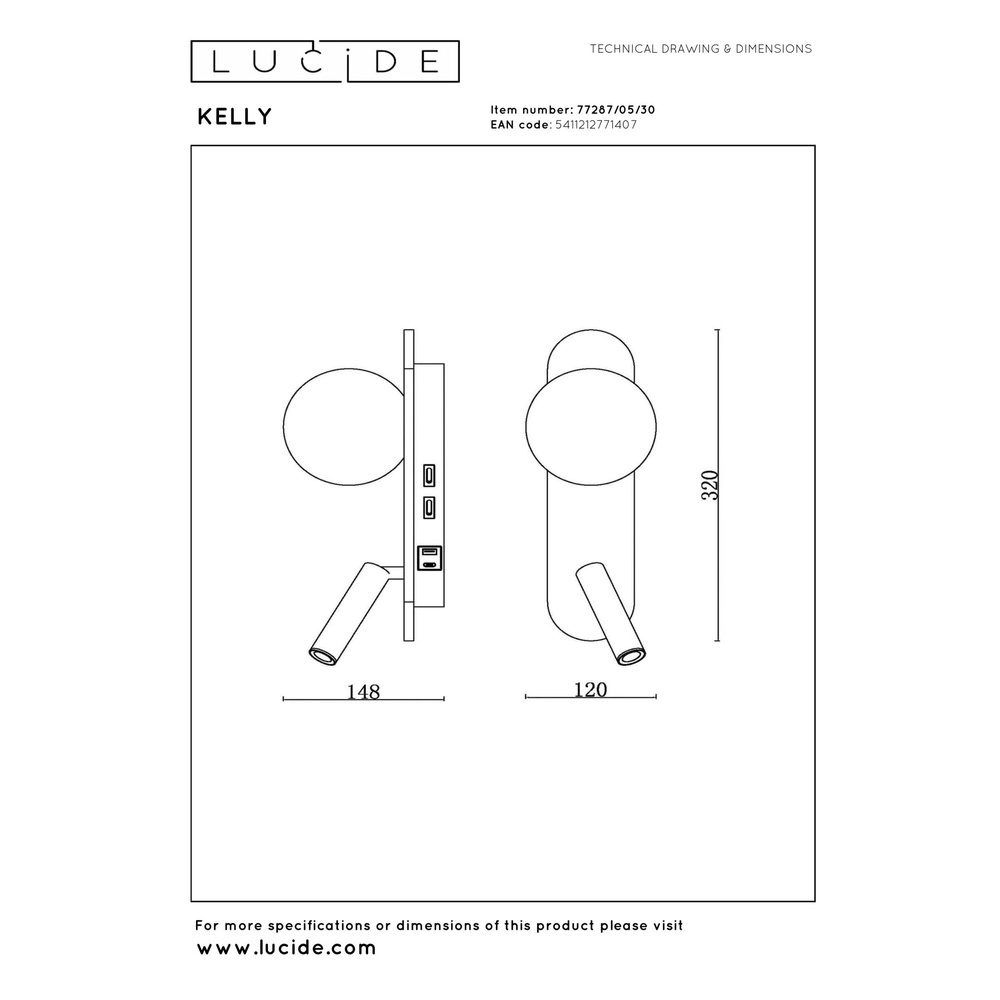 Nachttischlampe Kelly Schwarz Lucide 5411212771407