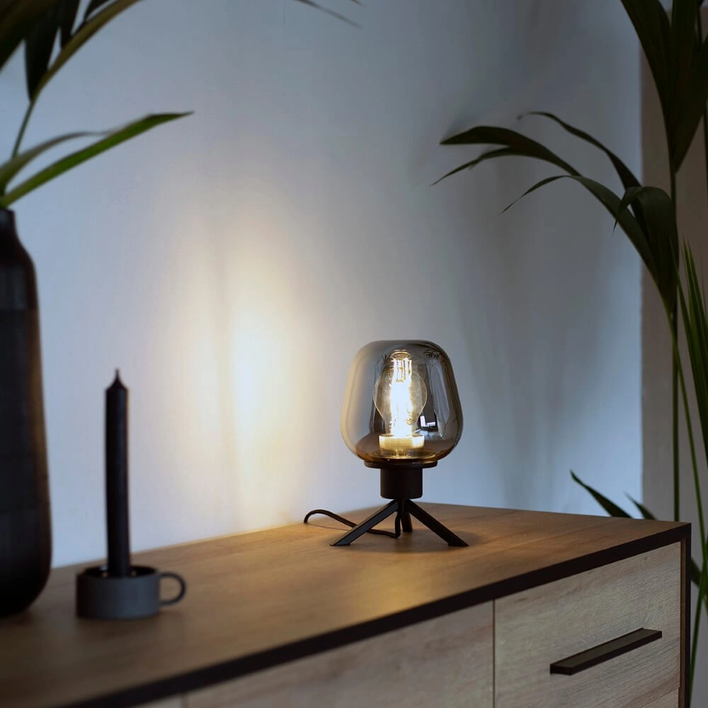 Glastischlampe Reflexion 14 cm schwarz mit Rauchglas Steinhauer 8712746132625