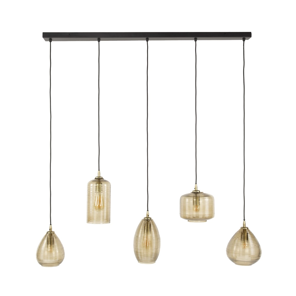 Essaal-Pendellampe Stripe 5-Licht – geripptes Glas Lyora 8716803511118