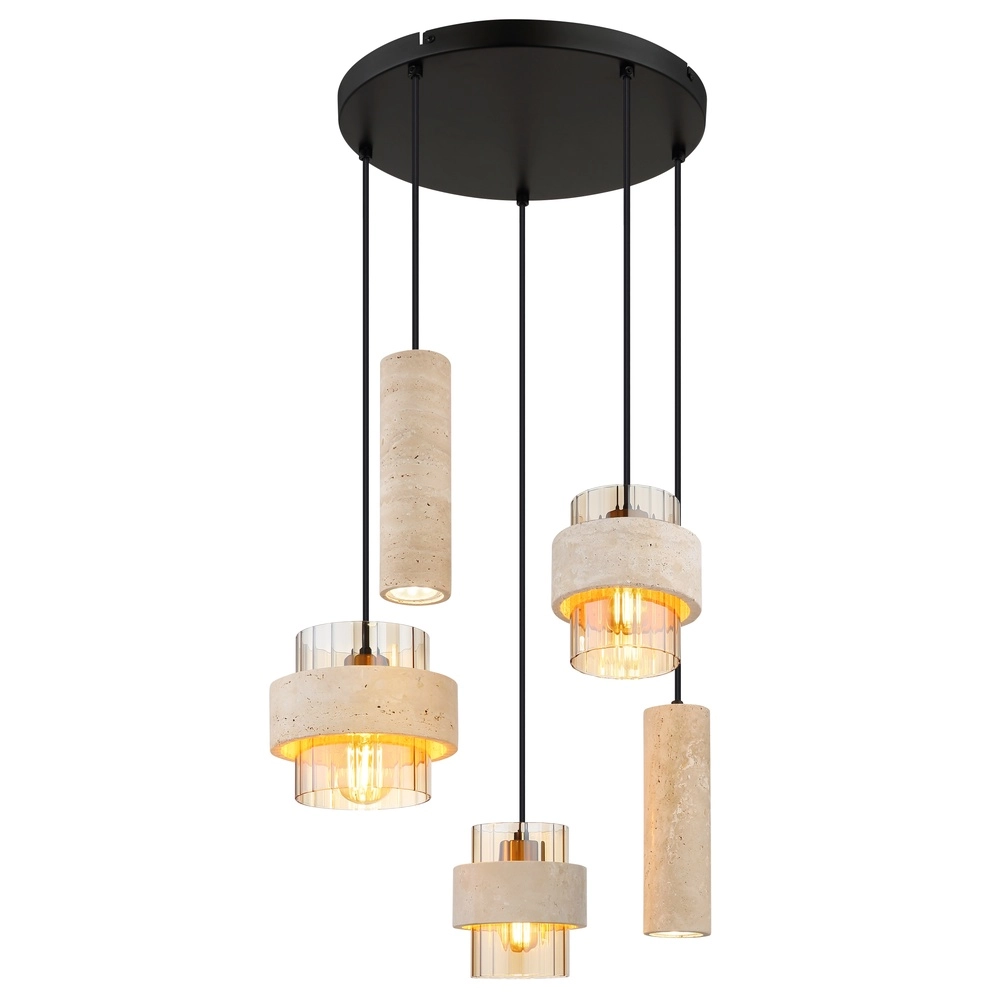 5-Licht Pendellampe Daren Schwarz mit Marmor
