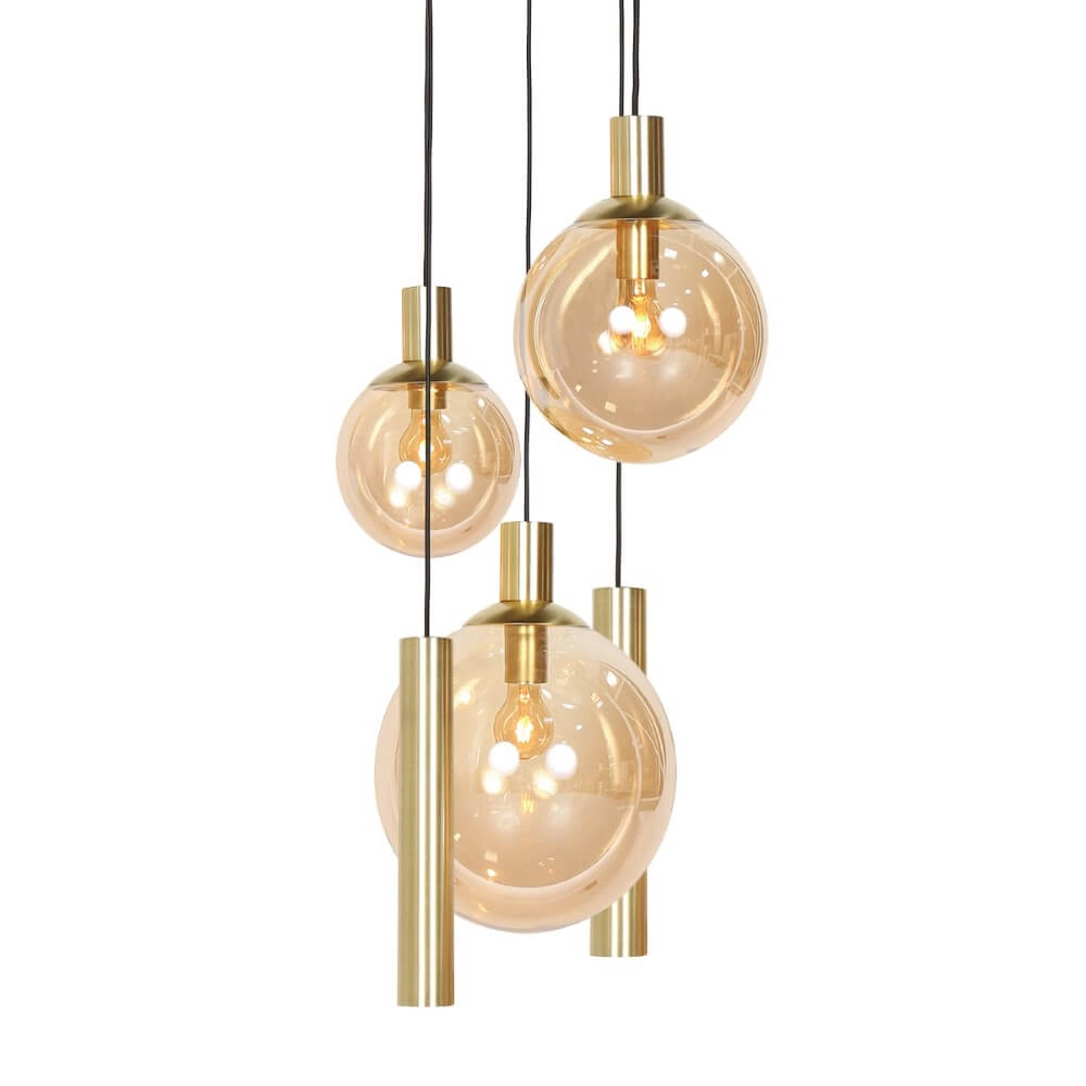 Vide-Hängelampe Bollique Gold mit bernsteinfarbenem Glas Steinhauer 8712746173000