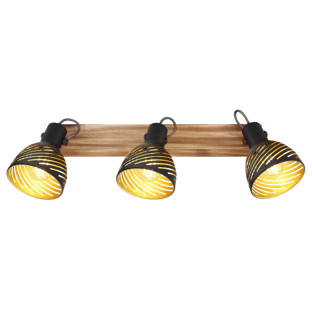 Deckenlampe Lenna 3-Licht Holz mit Schwarz Globo 9007371425686