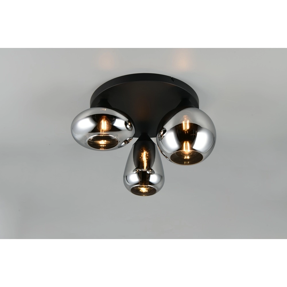 3-flammige Deckenleuchte Lumina schwarz mit Rauchglas Trio 4017807663167