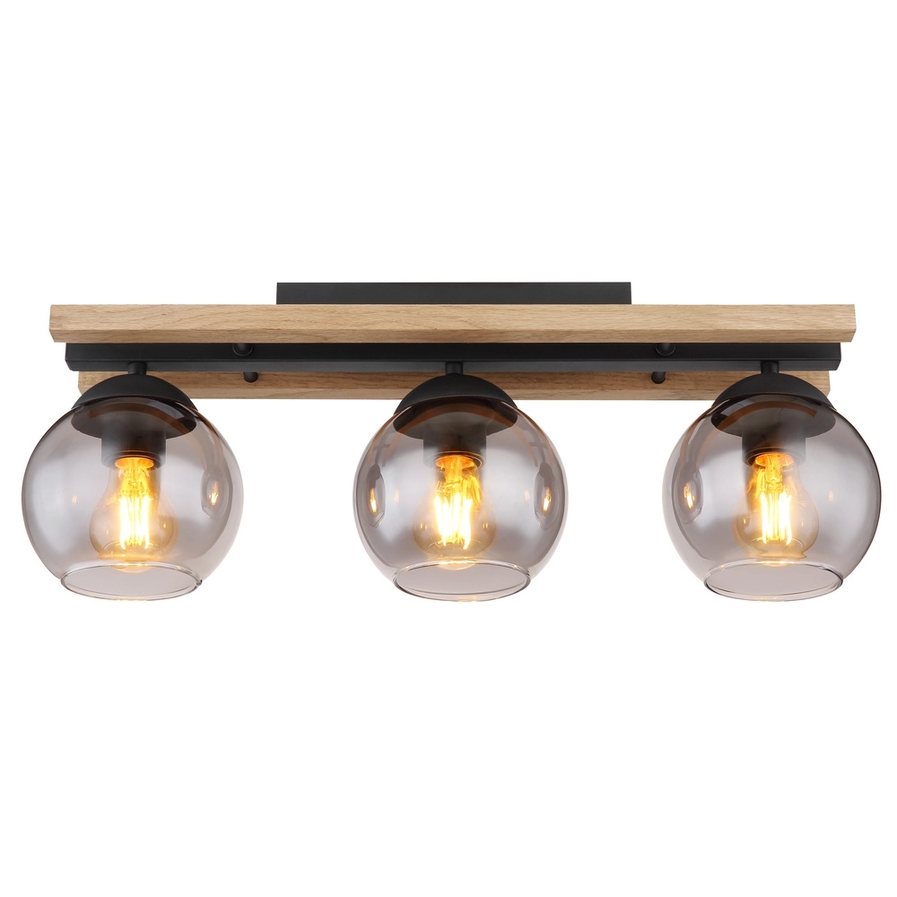 3-Licht Deckenlampe Conni Schwarz mit Holz Globo 9007371448739