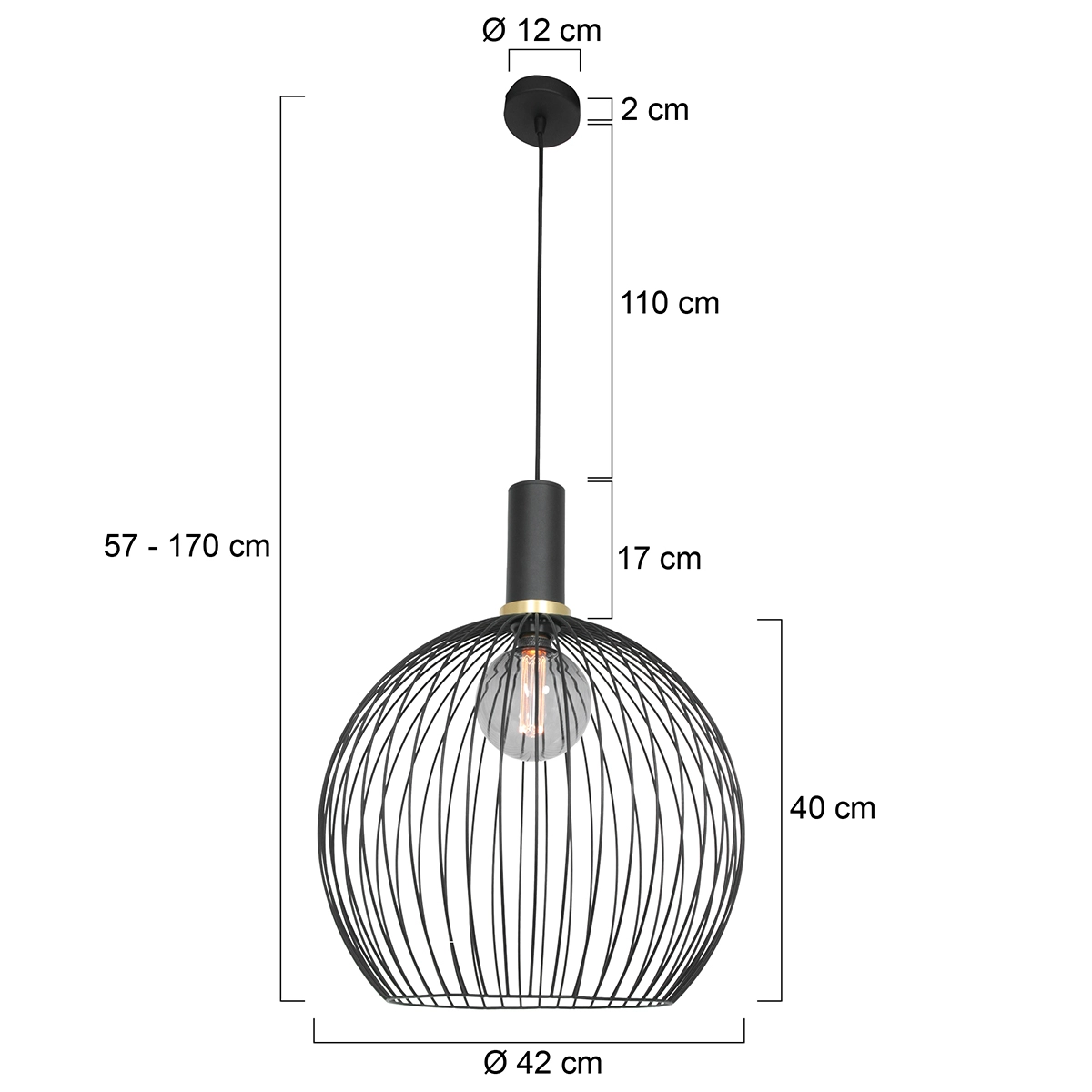 Drahtlampe Aureole 42cm schwarz mit Gold Steinhauer 8712746135480