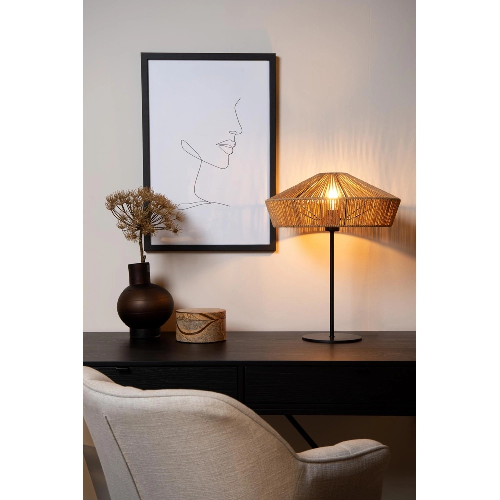Tischlampe Yunkai Ø 40 cm schwarz mit Rattan Lucide 5411212105721