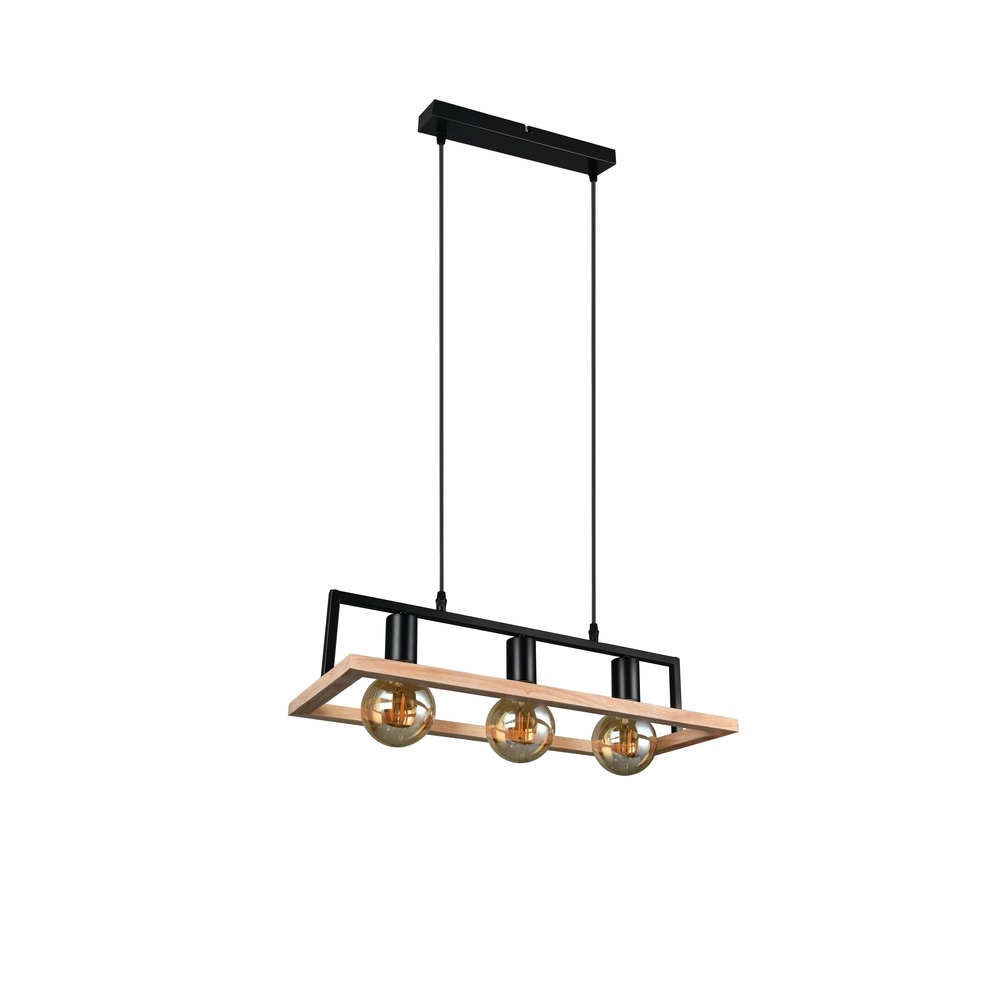 Design-Pendellampe Bano Schwarz mit Holz Trio 4017807673364