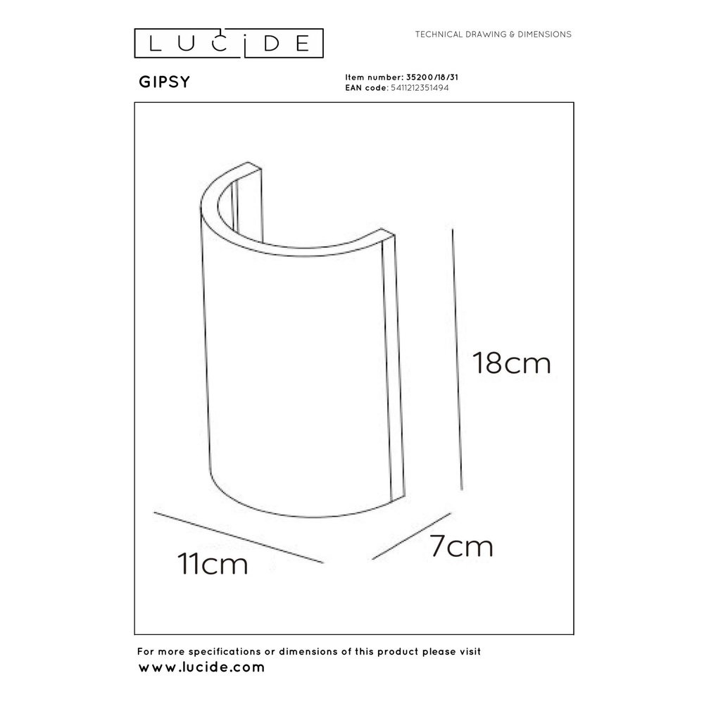 Wandlampe Gipsy Weiß Lucide 5411212351494