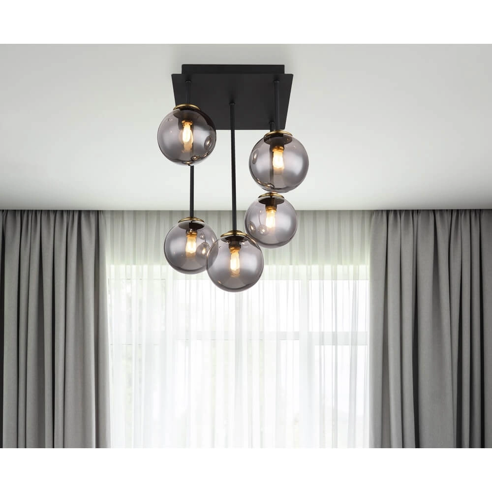Schwarze Deckenleuchte Jorge Kugel Rauchglas 5-flammig Globo 9007371431199