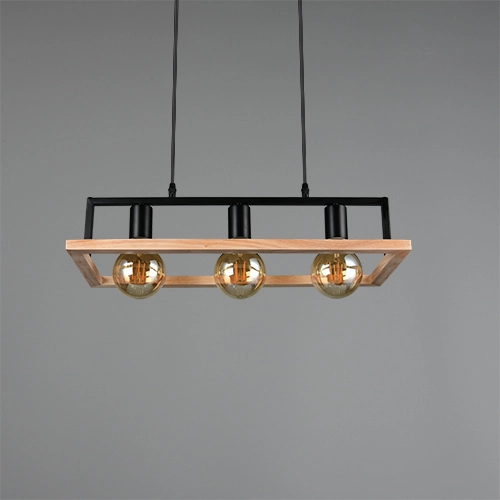 Design-Pendellampe Bano Schwarz mit Holz Trio 4017807673364