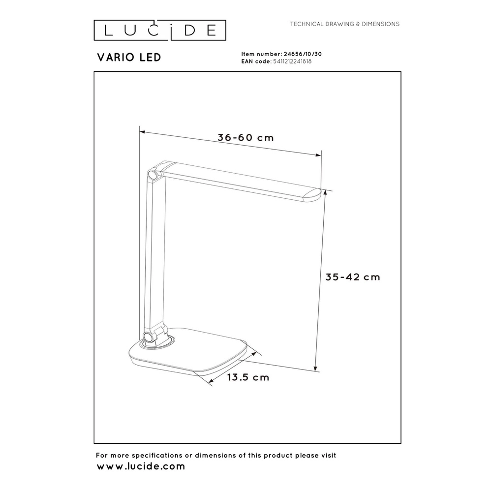 Schreibtischlampe Vario Led Schwarz Lucide 5411212241818