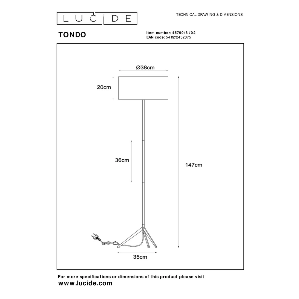 Stehlampe Tondo Gold Lucide 5411212452375