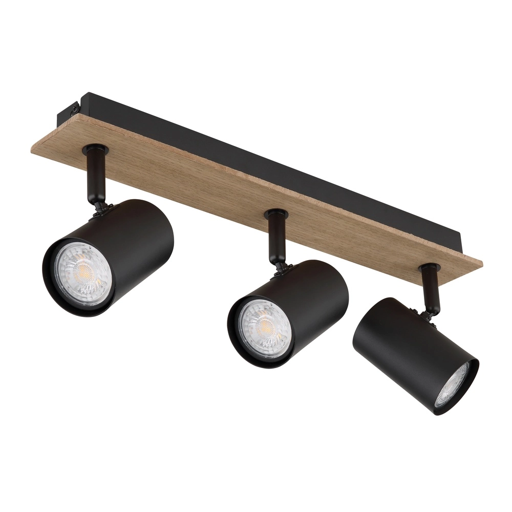 Deckenlampe Linca 3-Licht Schwarz mit Holz Globo 9007371455942