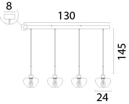 4-flammige Pendelleuchte Genua schwarz mit Goldglas Ø 24cm Masterlight 8718121356969