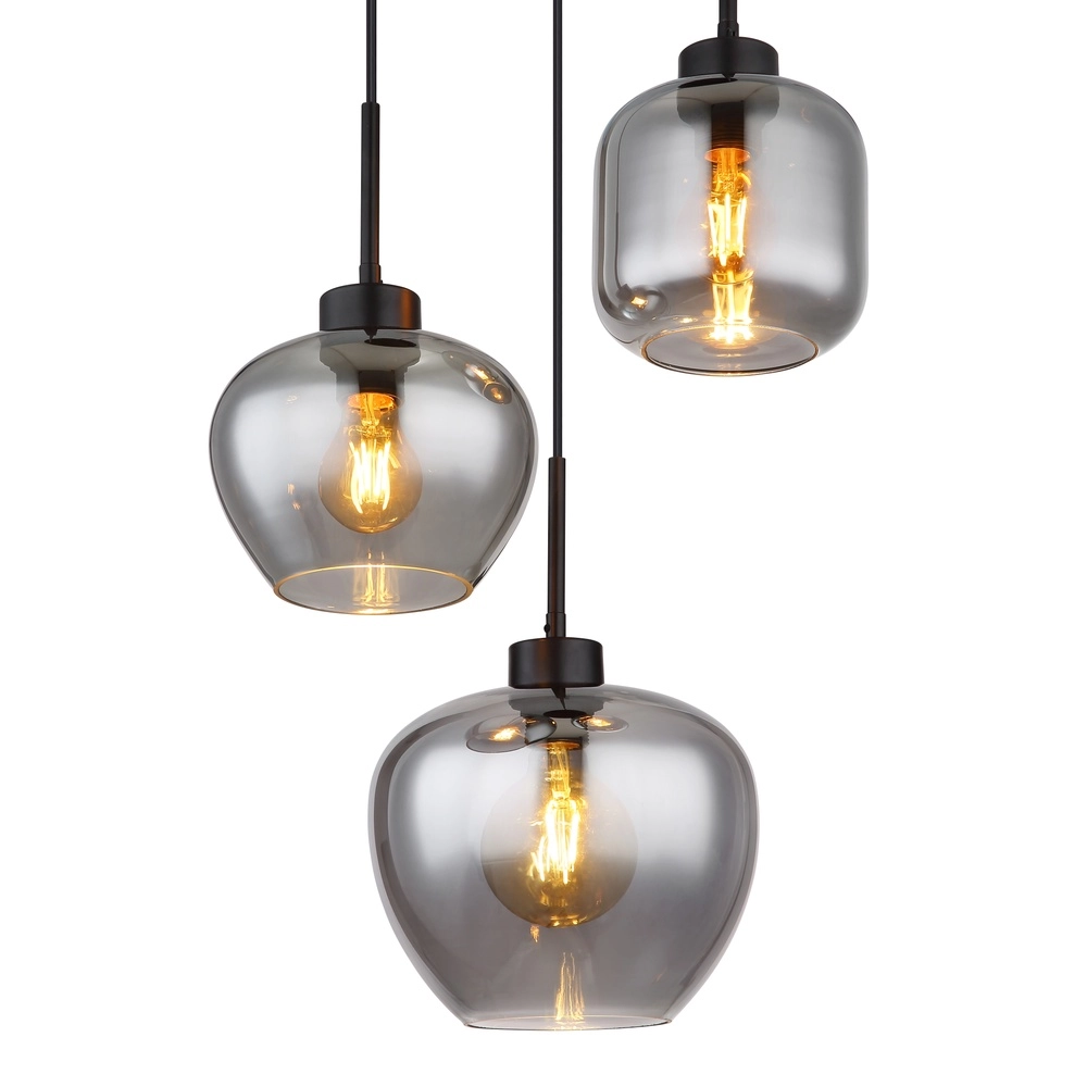 Design-Pendellampe Matt 3-Licht Schwarz mit Rauchglas Globo 9007371448258