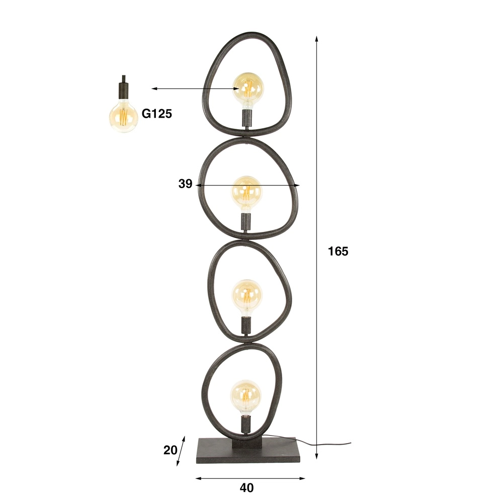 Land-Stehlampe Pebble Arktisch Schwarz – 4x E27 Lyora 8716803511002