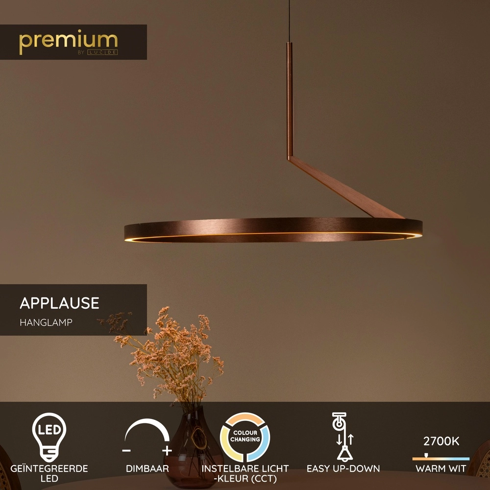 Elegante LED-Pendelleuchte Applause Kupferrot – Ø 60cm Premium by Lucide 5411212221834