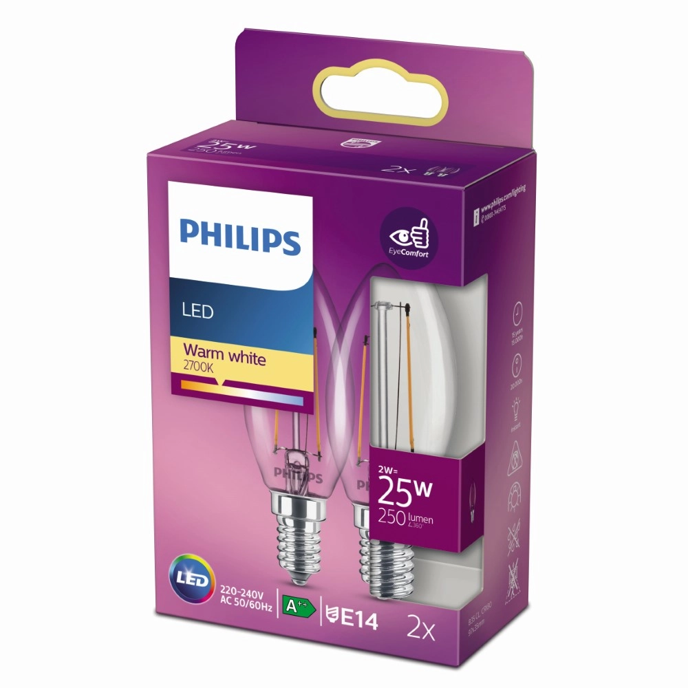 2W - E14 - 2700K - 250 lumen 2er-Set Philips 8718699782054