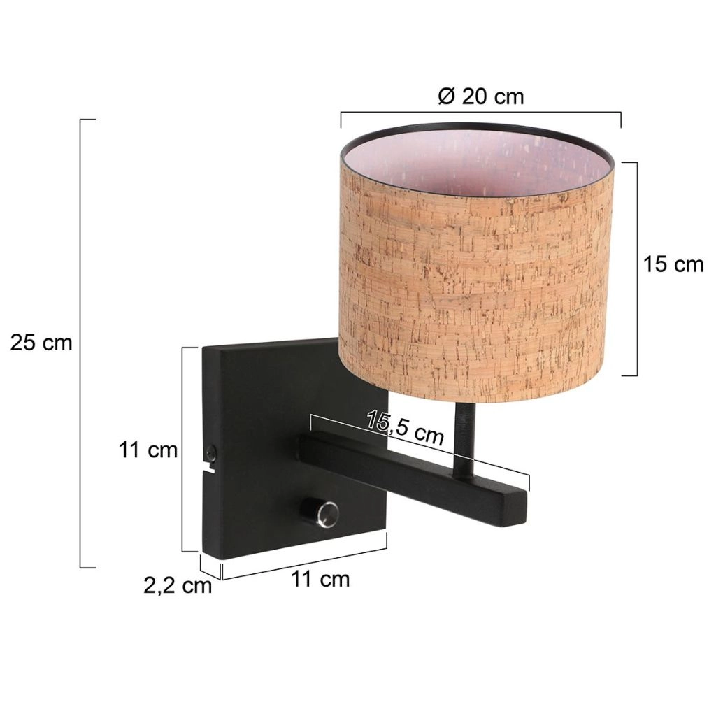 Schwarze Wandlampe Stang mit Korkkappe Ø20 cm Steinhauer 8712746180558